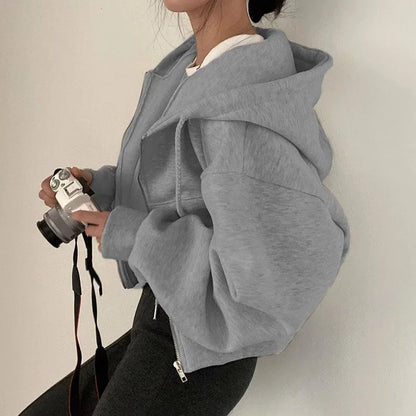 Cropped Fleece Zip-Up Hoodie