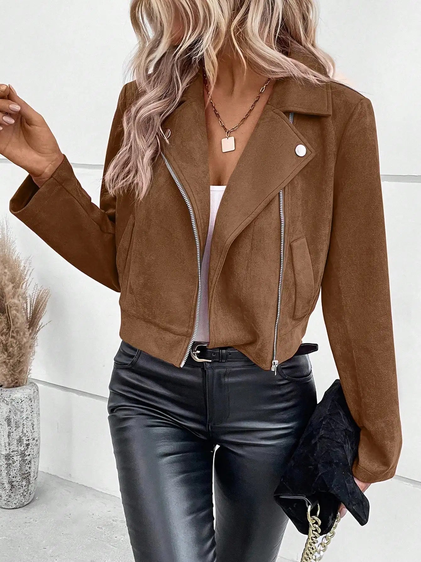 Faux Suede Biker Jacket