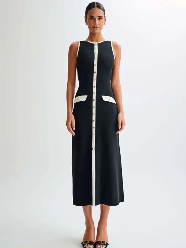 Ribbed Knit Button-Up Maxi Dress