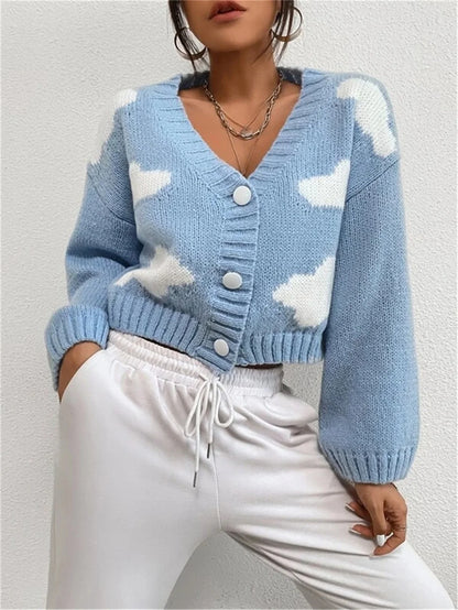 V-Neck Button Knit Cardigan