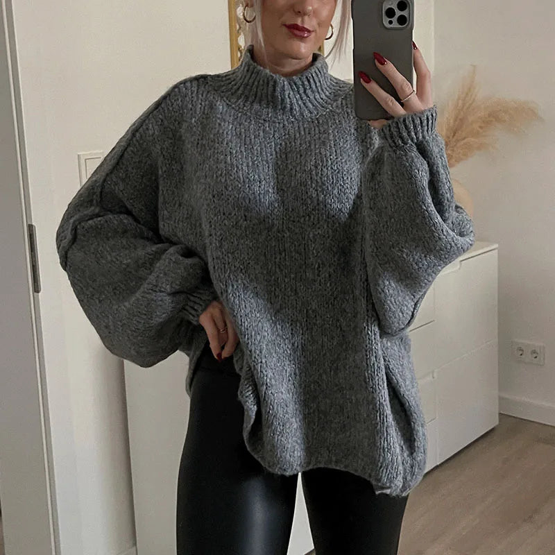 Oversized Mock Neck Knit Sweater