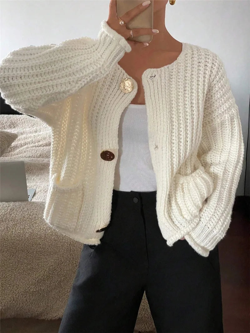 Chunky Knit Button-Front Cardigan