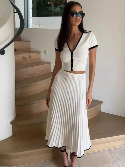 Knit Button-Front Crop Top & Midi Skirt Set