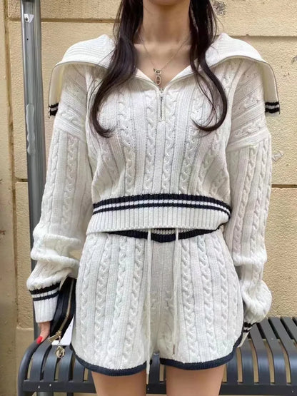 Cable Knit Sweater & Shorts Set