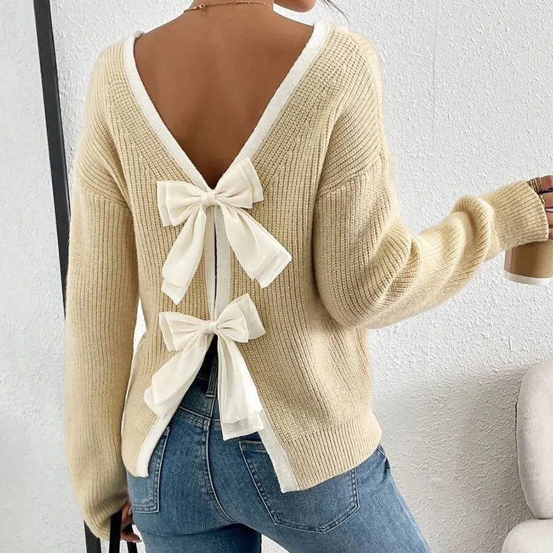 Bow Back Contrast Trim Knit Jumper