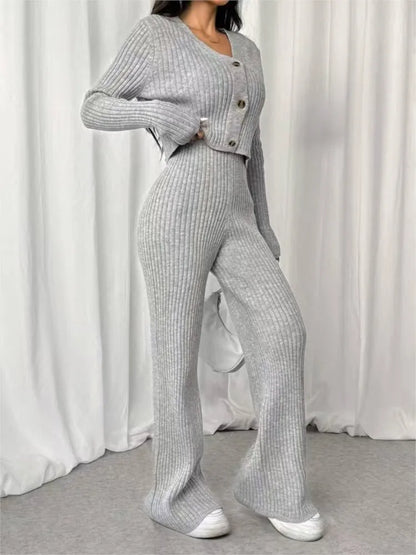 Ribbed Knit Cardigan & Pants Set