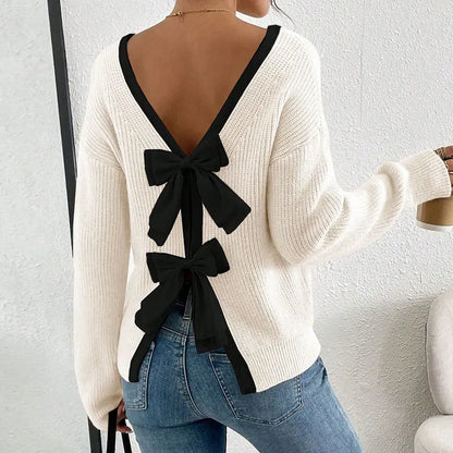 Bow Back Contrast Trim Knit Jumper