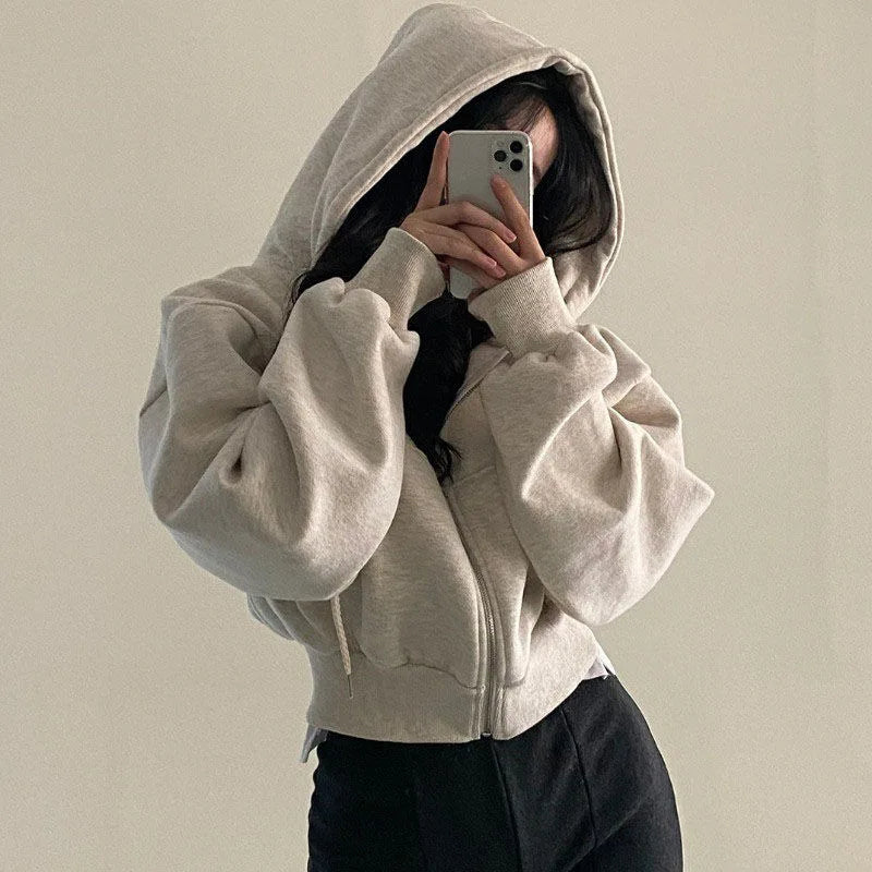 Cropped Zip-Up Hoodie
