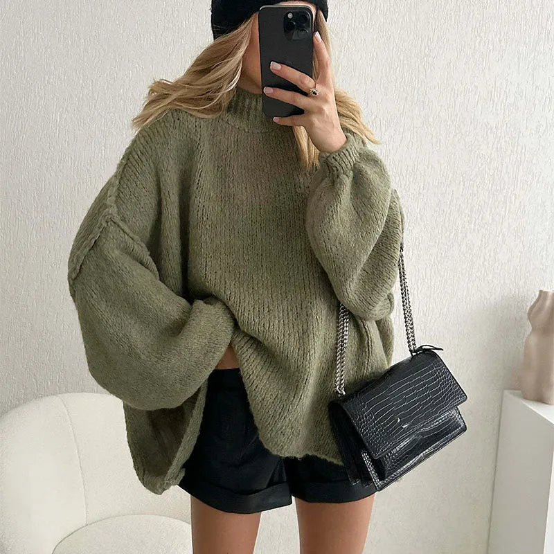 Oversized Mock Neck Knit Sweater