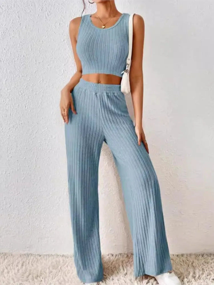 Ribbed Sleeveless Top & Wide-Leg Co-Ord