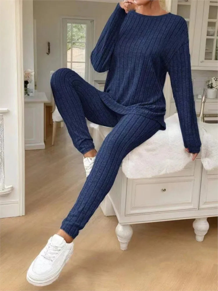 Ribbed Knit Two-Piece Lounge Set