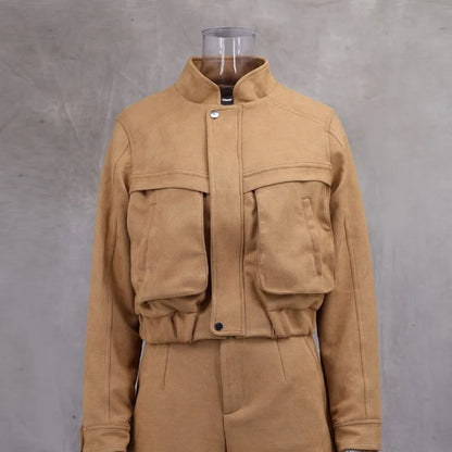 Zip-Up Cropped Suede Jacket