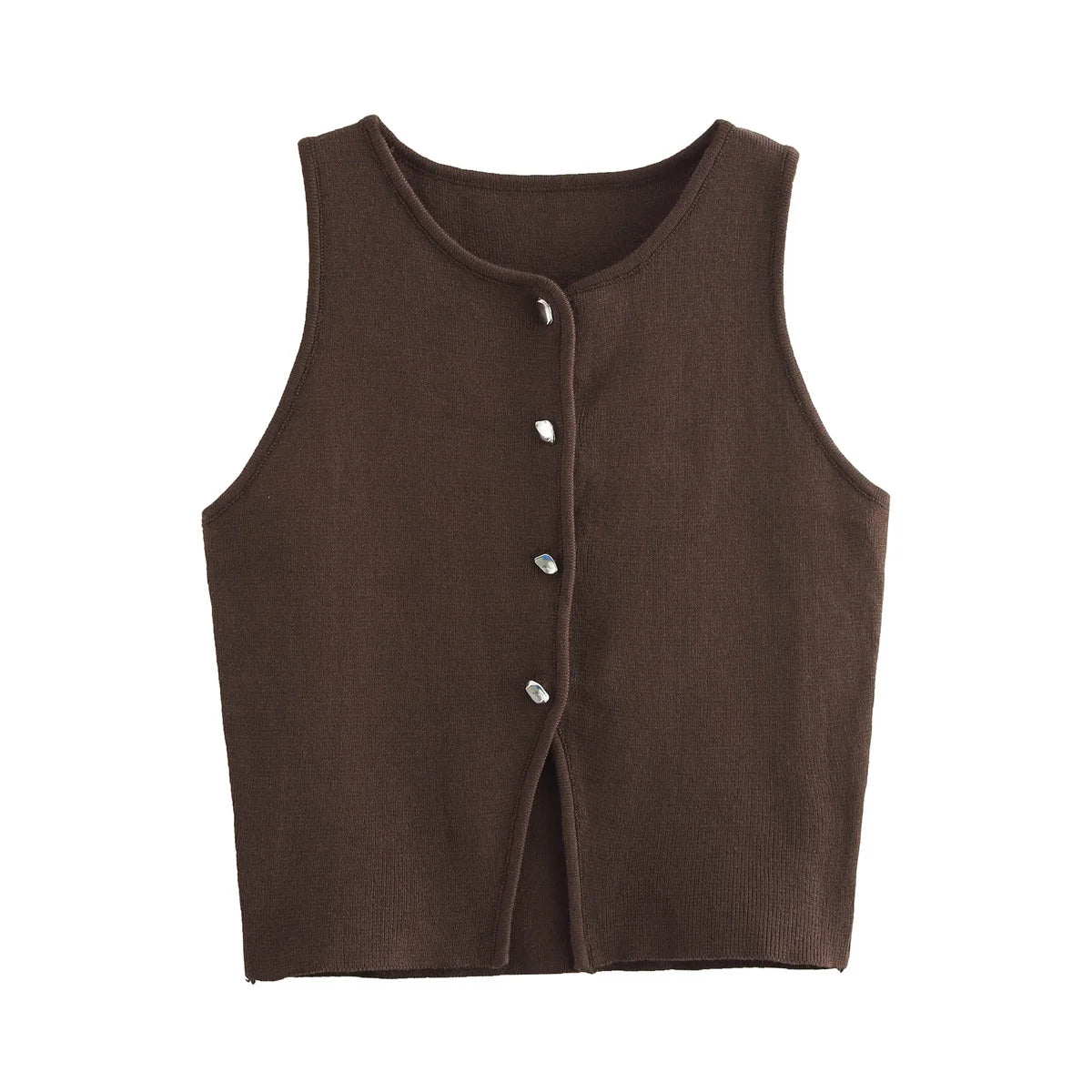 Sleeveless Button-Up Knit Crop Top