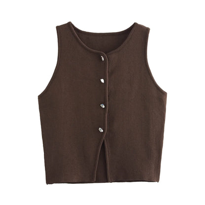 Sleeveless Button-Up Knit Crop Top