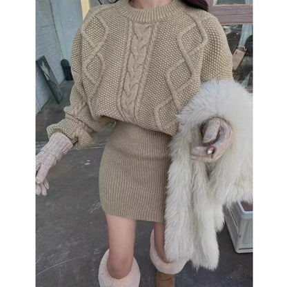 Faux Two-Piece Cable Knit Sweater Dress