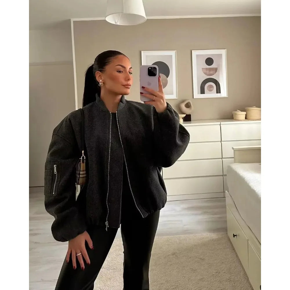 Cropped Zip Bomber Jacket