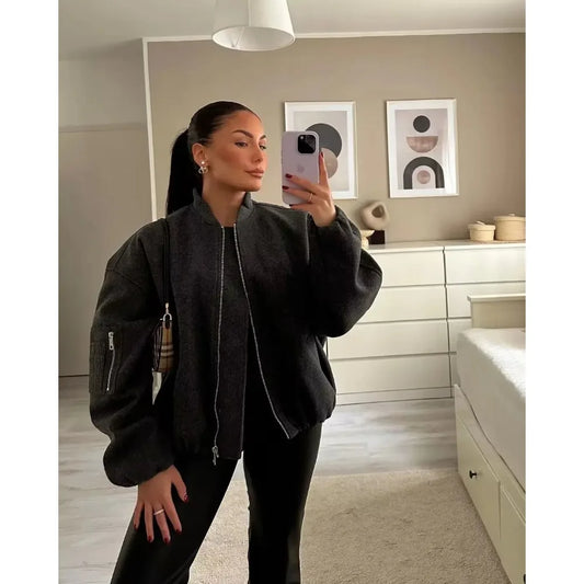 Cropped Zip Bomber Jacket