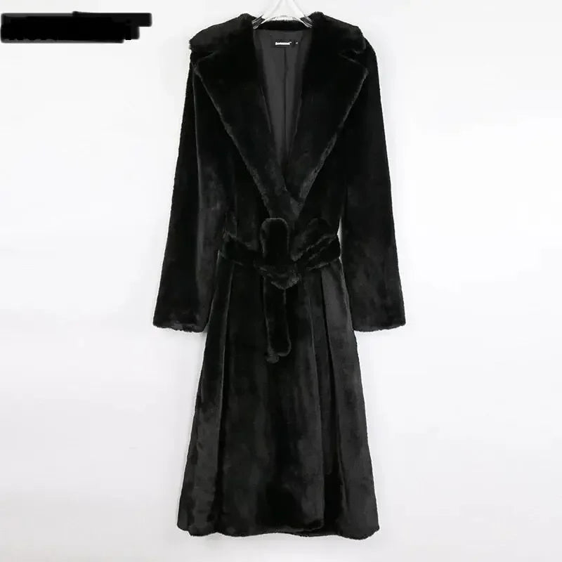 Borg Long Faux Fur Belted Coat