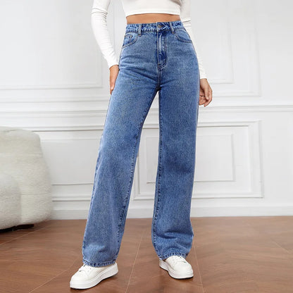 High-Waisted Straight Denim Jeans