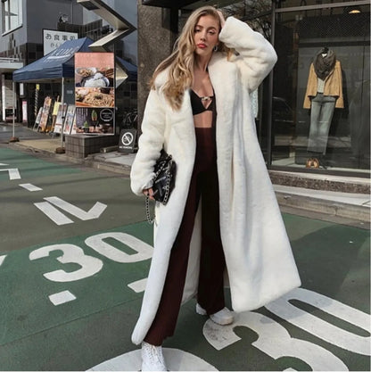 Borg Long Faux Fur Belted Coat