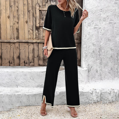 Knit Contrast Trim Two-Piece Set