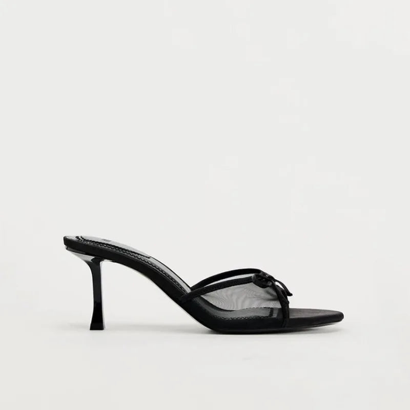 Lace Bow Pointed Toe Heeled Sandals