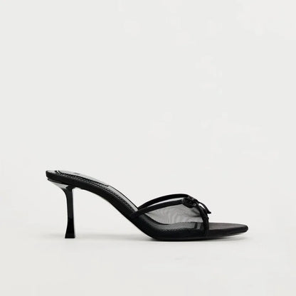 Lace Bow Pointed Toe Heeled Sandals
