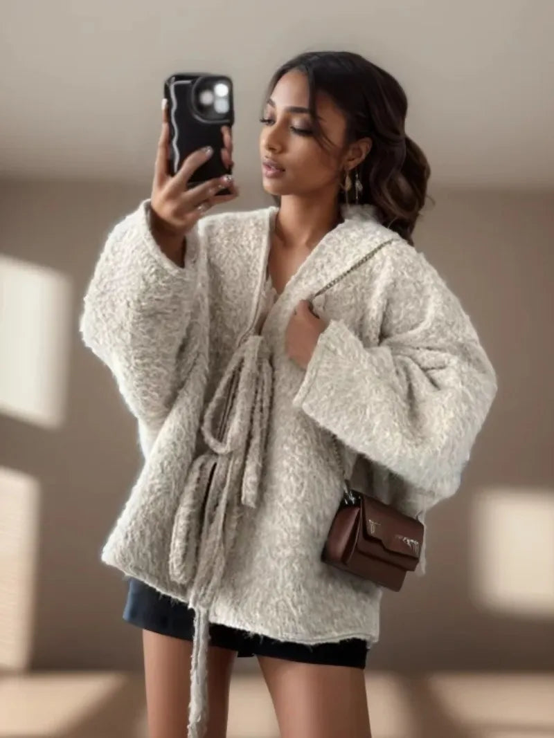 Cozy Lace-Up Wool Blend Jacket