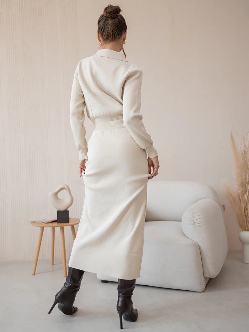 Button-Down Knit Skirt & Sweater Set