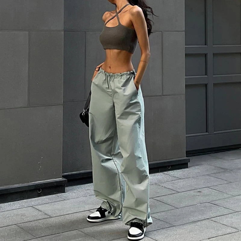 Drawstring Wide-Leg Cargo Pants