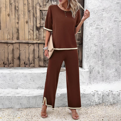 Knit Contrast Trim Two-Piece Set