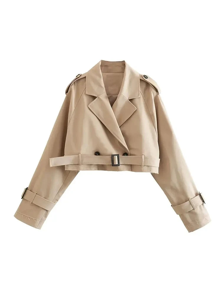Cropped Belted Trench Jacket