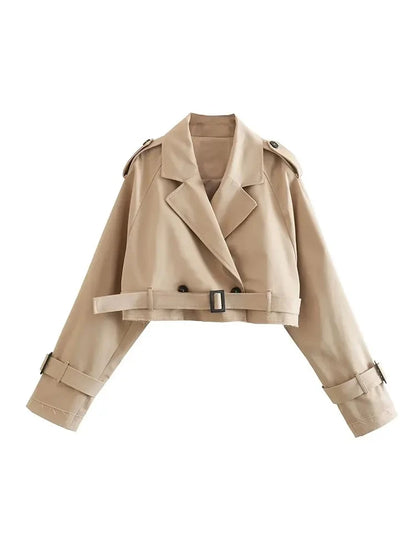 Cropped Belted Trench Jacket