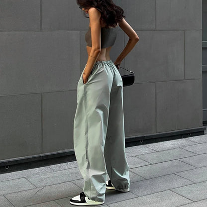 Drawstring Wide-Leg Cargo Pants