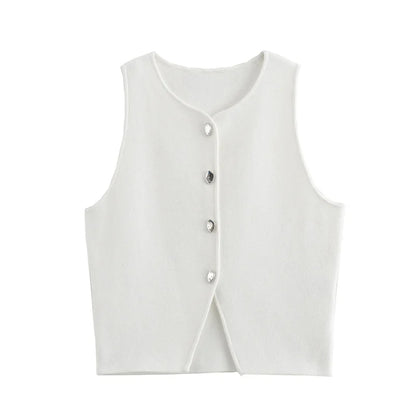 Sleeveless Button-Up Knit Crop Top