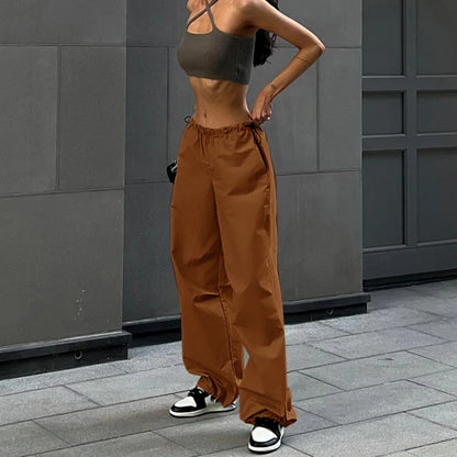 Drawstring Wide-Leg Cargo Pants