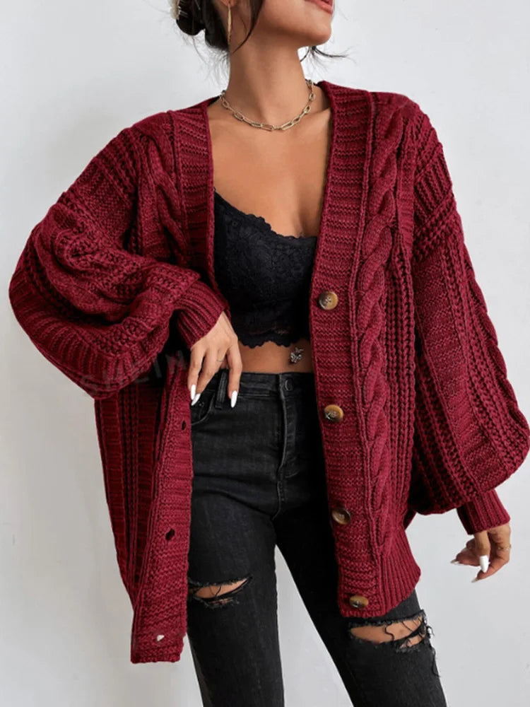 Chunky Knit Button-Up Cardigan