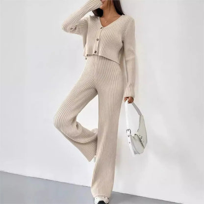 Ribbed Knit Cardigan & Pants Set