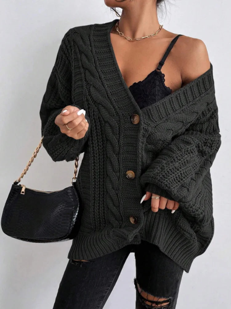 Chunky Knit Button-Up Cardigan