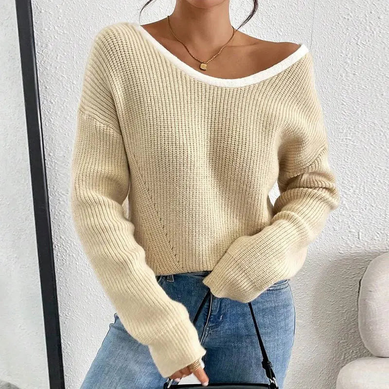 Bow Back Contrast Trim Knit Jumper