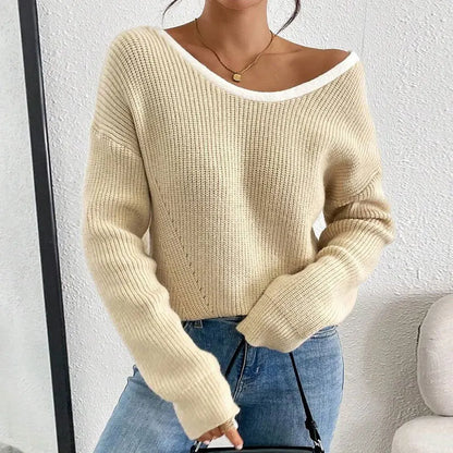 Bow Back Contrast Trim Knit Jumper