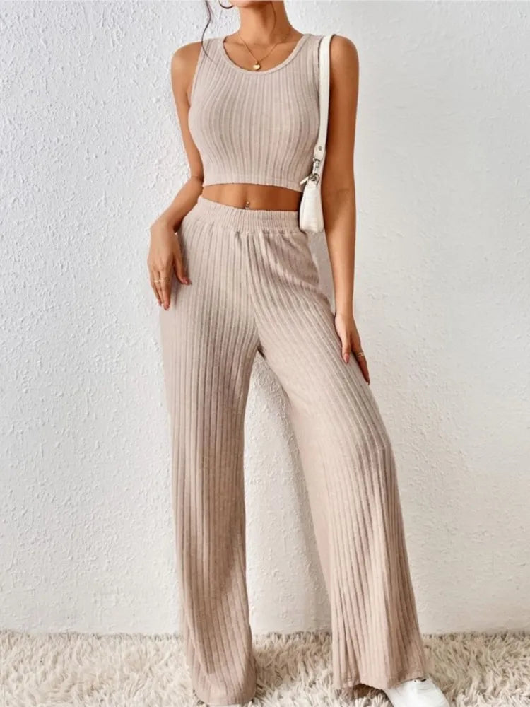 Ribbed Sleeveless Top & Wide-Leg Co-Ord