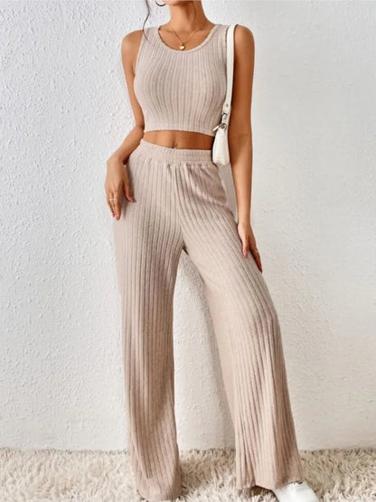 Ribbed Sleeveless Top & Wide-Leg Co-Ord