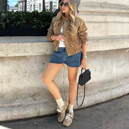 Zip-Up Cropped Suede Jacket