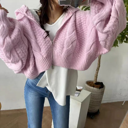 Cable Knit Zip-Up Hoodie