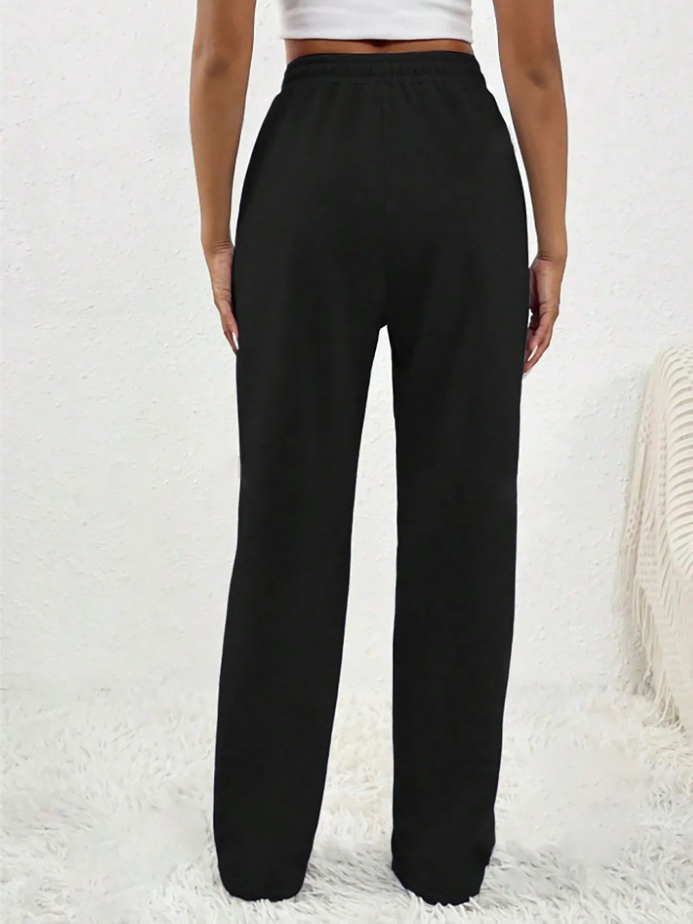 Ribbed Seam High-Waist Straight Sweatpants