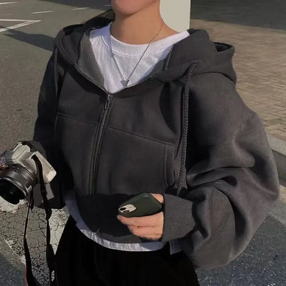 Cropped Fleece Zip-Up Hoodie