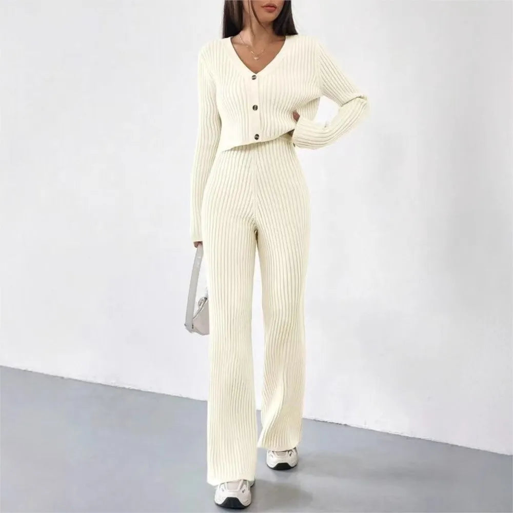 Ribbed Knit Cardigan & Pants Set