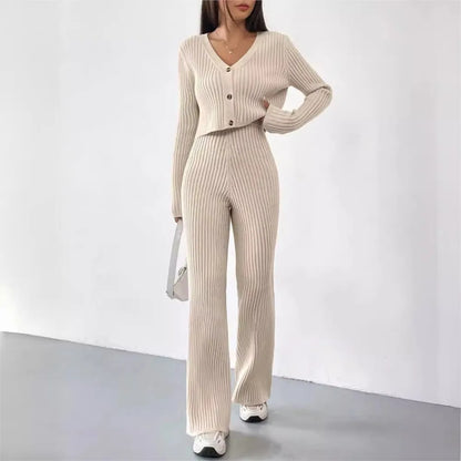 Ribbed Knit Cardigan & Pants Set
