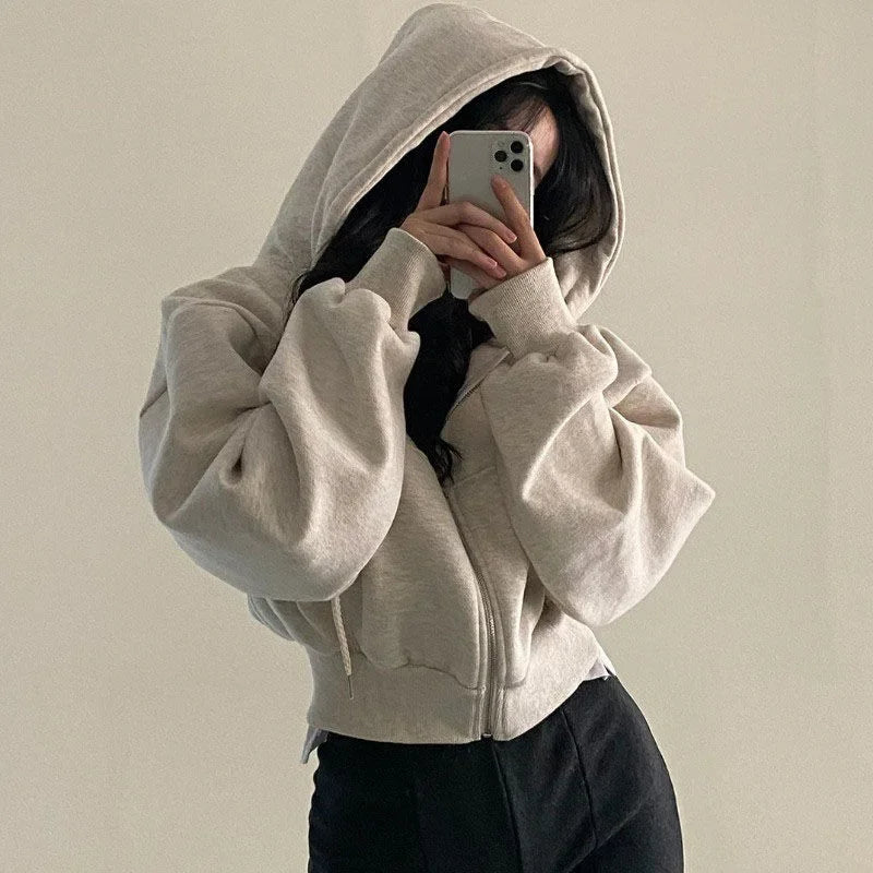 Cropped Fleece Zip-Up Hoodie